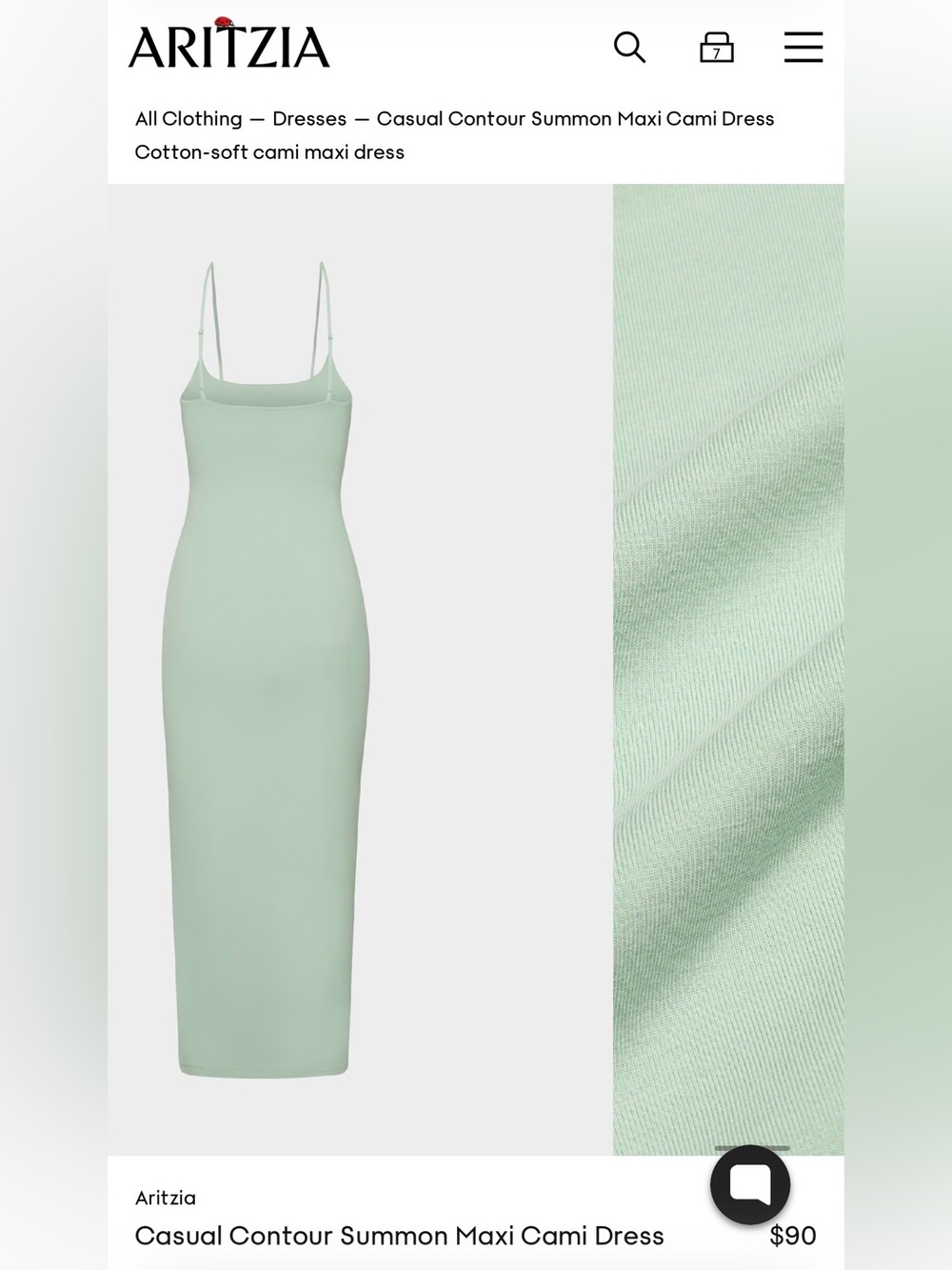 Aritzia Contour Cotton-Soft Mint Cami Maxi Dress - Terrace Sage Medium - Picture 2 of 3